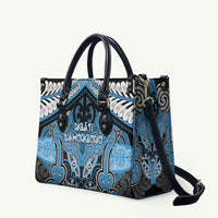 Aotearoa Iwi Ngati Kahungunu Leather Bag Maori Kowhaiwhai Pattern LT19 Blue - Polynesian Pride