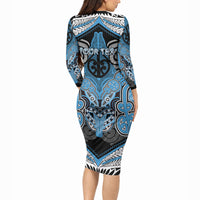 Aotearoa Iwi Ngati Kahungunu Personalised Long Sleeve Bodycon Dress Maori Kowhaiwhai Pattern LT19 - Polynesian Pride