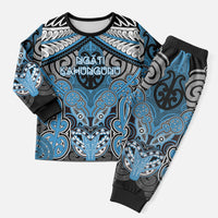 Aotearoa Iwi Ngati Kahungunu Personalised Christmas Pajama Set Maori Kowhaiwhai Pattern LT19 Men Blue - Polynesian Pride