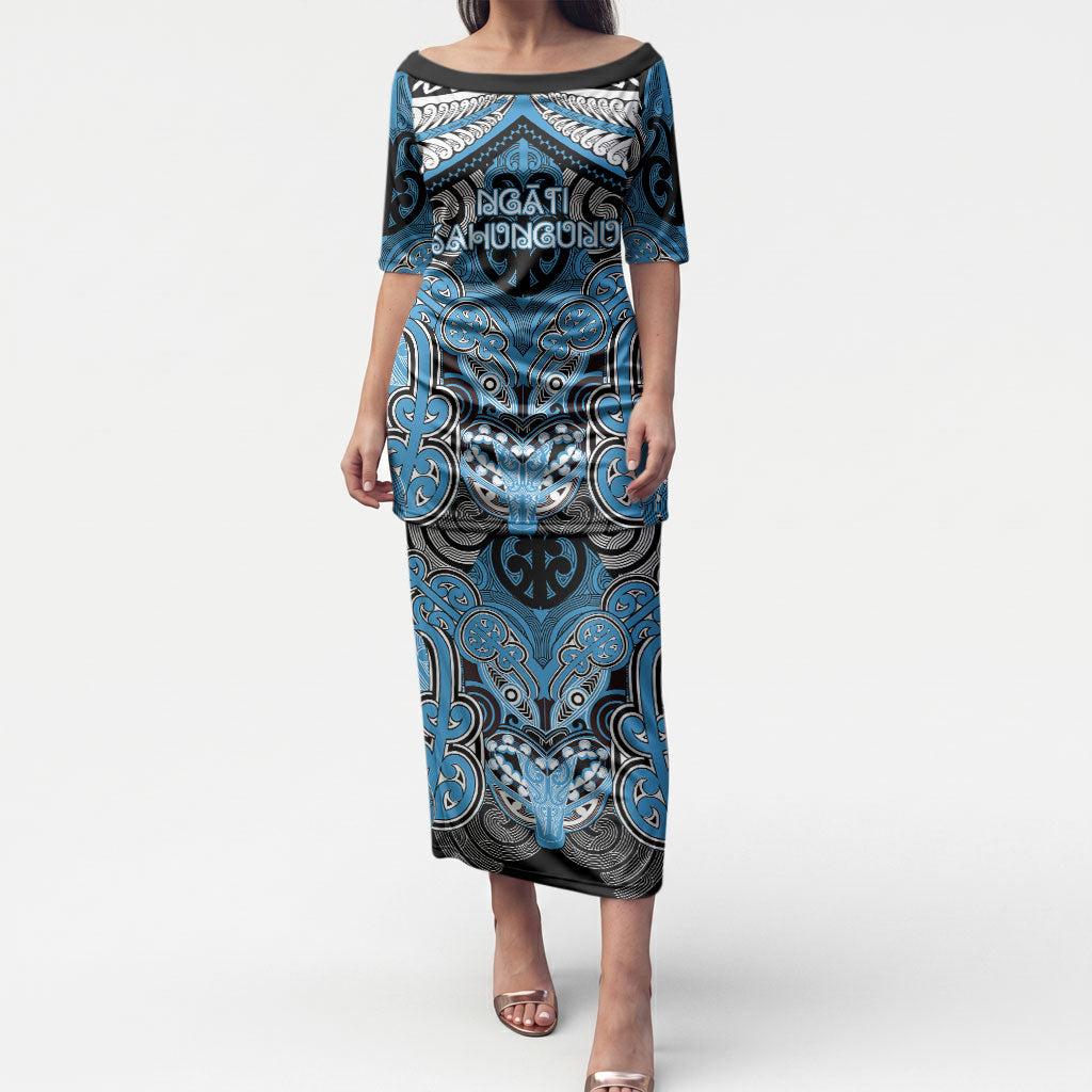 Aotearoa Iwi Ngati Kahungunu Personalised Puletasi Maori Kowhaiwhai Pattern LT19 Long Dress Blue - Polynesian Pride