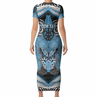 Aotearoa Iwi Ngati Kahungunu Personalised Short Sleeve Bodycon Dress Maori Kowhaiwhai Pattern LT19 - Polynesian Pride