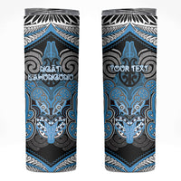 Aotearoa Iwi Ngati Kahungunu Personalised Skinny Tumbler Maori Kowhaiwhai Pattern LT19 Blue - Polynesian Pride