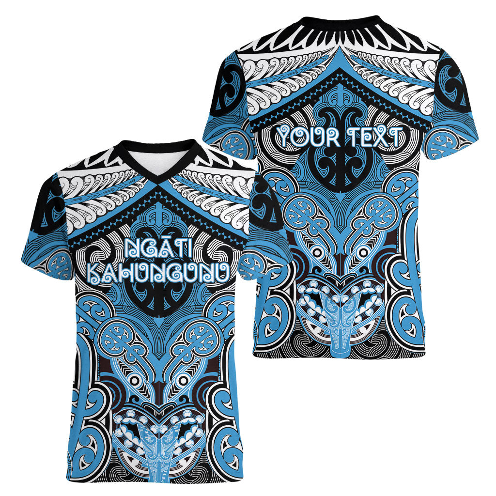 Aotearoa Iwi Ngati Kahungunu Personalised Women V-Neck T-Shirt Maori Kowhaiwhai Pattern LT19 - Polynesian Pride