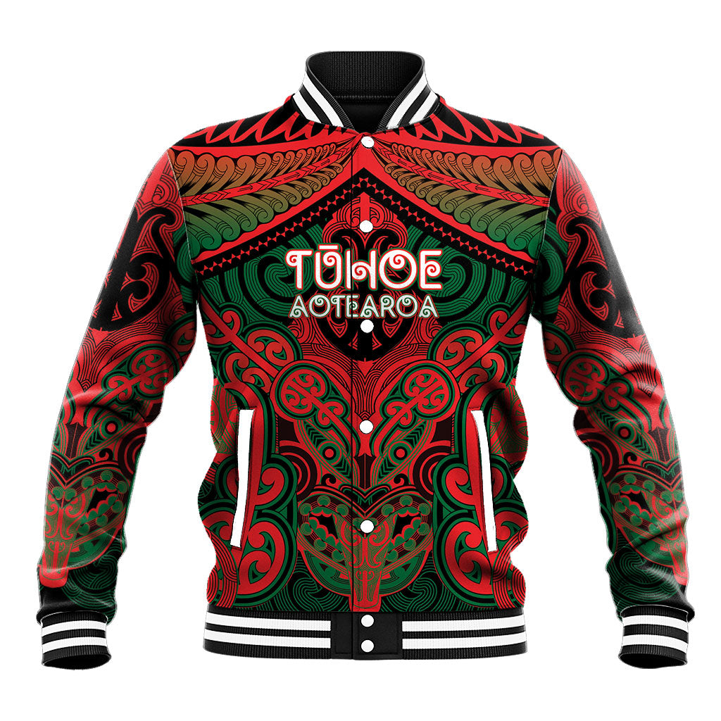 Aotearoa Iwi Tuhoe Personalised Baseball Jacket Maori Kowhaiwhai Pattern LT19 Unisex Red - Polynesian Pride