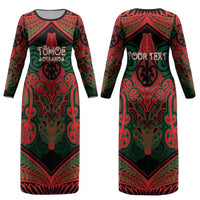 Aotearoa Iwi Tuhoe Personalised Couples Matching Long Sleeve Bodycon Dress and Hawaiian Shirt Maori Kowhaiwhai Pattern LT19 - Polynesian Pride