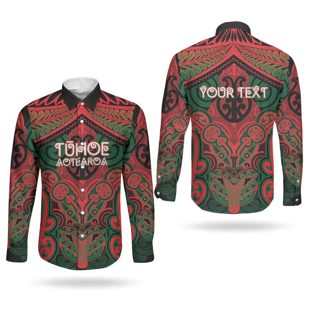 Aotearoa Iwi Tuhoe Personalised Couples Matching Off The Shoulder Long Sleeve Dress and Long Sleeve Button Shirt Maori Kowhaiwhai Pattern LT19 - Polynesian Pride