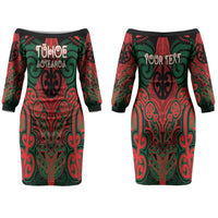 Aotearoa Iwi Tuhoe Personalised Couples Matching Off The Shoulder Long Sleeve Dress and Long Sleeve Button Shirt Maori Kowhaiwhai Pattern LT19 - Polynesian Pride