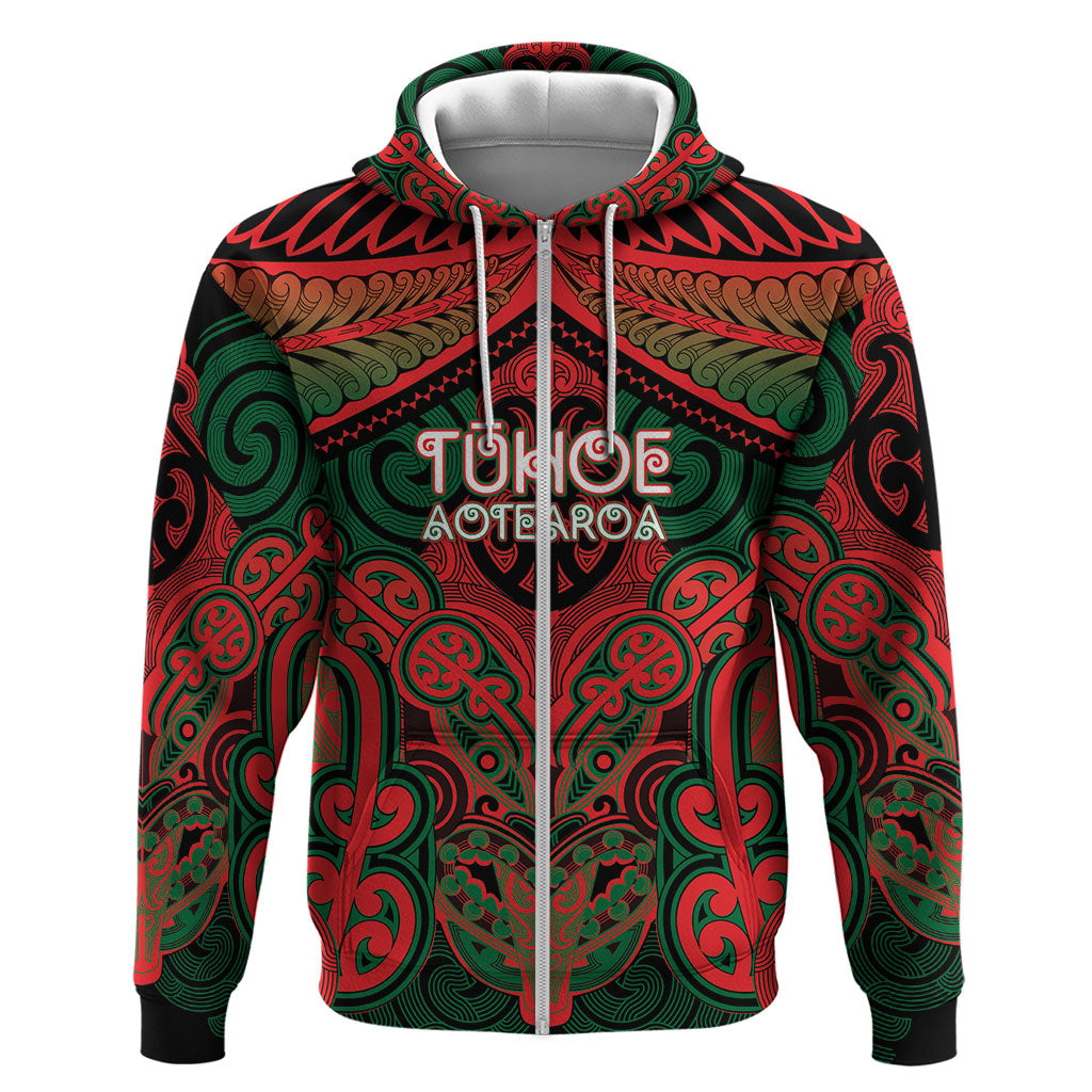 Aotearoa Iwi Tuhoe Personalised Hoodie Maori Kowhaiwhai Pattern LT19 Zip Hoodie Red - Polynesian Pride