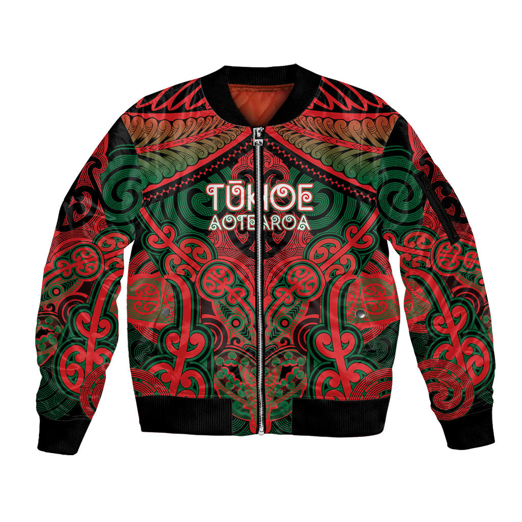 Aotearoa Iwi Tuhoe Personalised Sleeve Zip Bomber Jacket Maori Kowhaiwhai Pattern LT19 Unisex Red - Polynesian Pride