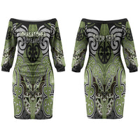 Aotearoa Iwi Whakatohea Personalised Couples Matching Off The Shoulder Long Sleeve Dress and Hawaiian Shirt Maori Kowhaiwhai Pattern LT19 - Polynesian Pride