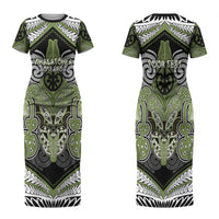 Aotearoa Iwi Whakatohea Personalised Couples Matching Short Sleeve Bodycon Dress and Long Sleeve Button Shirt Maori Kowhaiwhai Pattern LT19 - Polynesian Pride