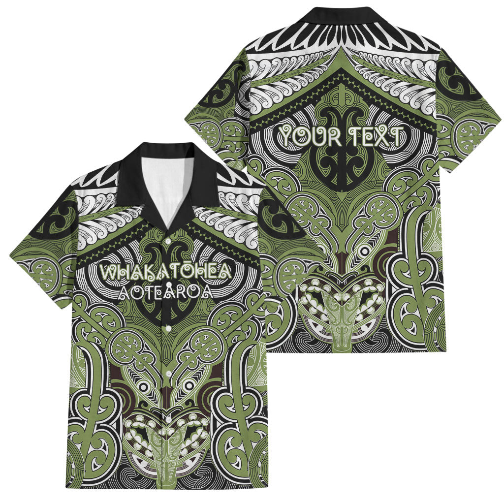 Aotearoa Iwi Whakatohea Personalised Family Matching Off Shoulder Maxi Dress and Hawaiian Shirt Maori Kowhaiwhai Pattern LT19 Dad's Shirt - Short Sleeve Olive Green - Polynesian Pride