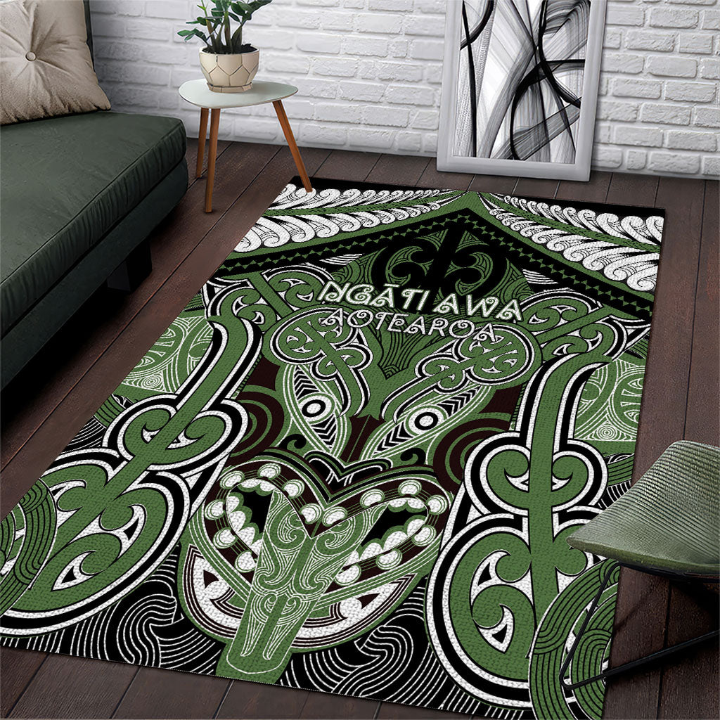Aotearoa Iwi Ngati Awa Area Rug Maori Kowhaiwhai Pattern LT19 Green - Polynesian Pride