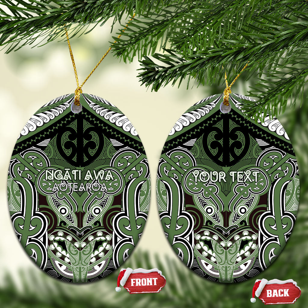 Aotearoa Iwi Ngati Awa Personalised Ceramic Ornament Maori Kowhaiwhai Pattern LT19 Oval Green - Polynesian Pride
