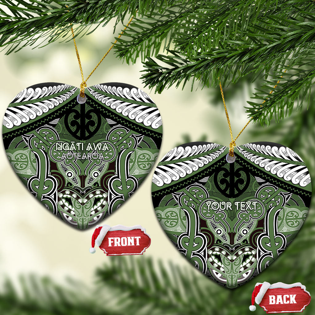 Aotearoa Iwi Ngati Awa Personalised Ceramic Ornament Maori Kowhaiwhai Pattern LT19 Heart Green - Polynesian Pride