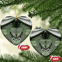 Aotearoa Iwi Ngati Awa Personalised Ceramic Ornament Maori Kowhaiwhai Pattern LT19 Heart Green - Polynesian Pride