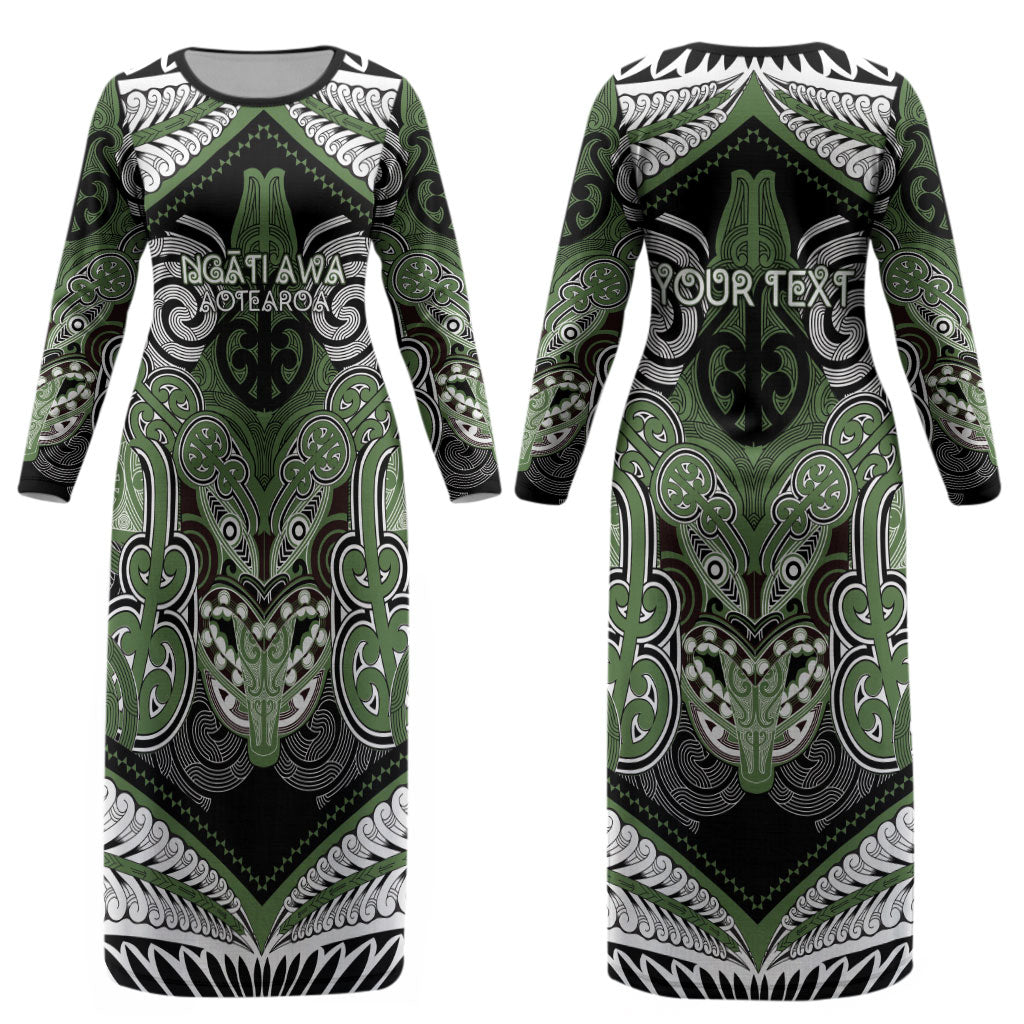 Aotearoa Iwi Ngati Awa Personalised Couples Matching Long Sleeve Bodycon Dress and Hawaiian Shirt Maori Kowhaiwhai Pattern LT19 - Polynesian Pride