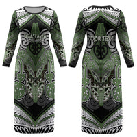 Aotearoa Iwi Ngati Awa Personalised Couples Matching Long Sleeve Bodycon Dress and Hawaiian Shirt Maori Kowhaiwhai Pattern LT19 - Polynesian Pride