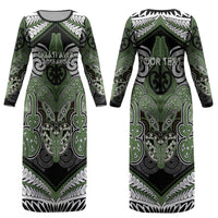 Aotearoa Iwi Ngati Awa Personalised Couples Matching Long Sleeve Bodycon Dress and Long Sleeve Button Shirt Maori Kowhaiwhai Pattern LT19 - Polynesian Pride