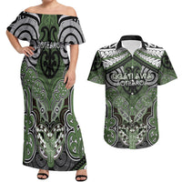 Aotearoa Iwi Ngati Awa Personalised Couples Matching Off Shoulder Maxi Dress and Hawaiian Shirt Maori Kowhaiwhai Pattern LT19 Green - Polynesian Pride