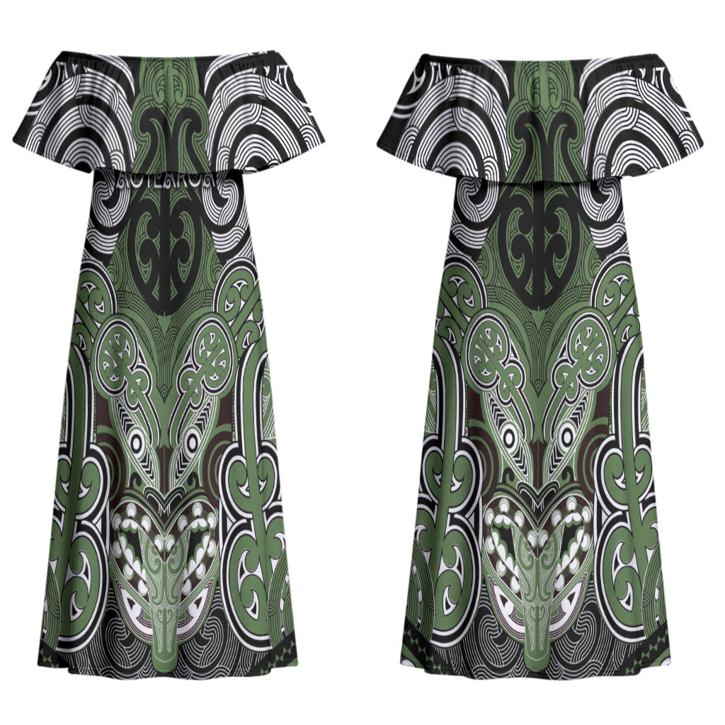 Aotearoa Iwi Ngati Awa Personalised Couples Matching Off Shoulder Maxi Dress and Long Sleeve Button Shirt Maori Kowhaiwhai Pattern LT19 - Polynesian Pride
