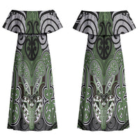 Aotearoa Iwi Ngati Awa Personalised Couples Matching Off Shoulder Maxi Dress and Long Sleeve Button Shirt Maori Kowhaiwhai Pattern LT19 - Polynesian Pride