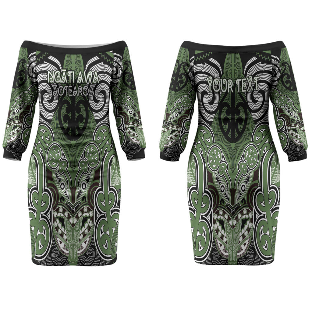 Aotearoa Iwi Ngati Awa Personalised Couples Matching Off The Shoulder Long Sleeve Dress and Hawaiian Shirt Maori Kowhaiwhai Pattern LT19 - Polynesian Pride