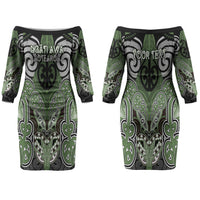 Aotearoa Iwi Ngati Awa Personalised Couples Matching Off The Shoulder Long Sleeve Dress and Long Sleeve Button Shirt Maori Kowhaiwhai Pattern LT19 - Polynesian Pride