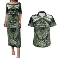 Aotearoa Iwi Ngati Awa Personalised Couples Matching Puletasi and Hawaiian Shirt Maori Kowhaiwhai Pattern LT19 Green - Polynesian Pride