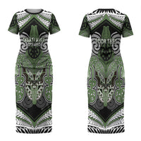 Aotearoa Iwi Ngati Awa Personalised Couples Matching Short Sleeve Bodycon Dress and Long Sleeve Button Shirt Maori Kowhaiwhai Pattern LT19 - Polynesian Pride