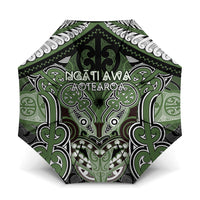 Aotearoa Iwi Ngati Awa Umbrella Maori Kowhaiwhai Pattern LT19 One Size Folded 11.42 inch Opened Diameter 37.4 inch Green - Polynesian Pride