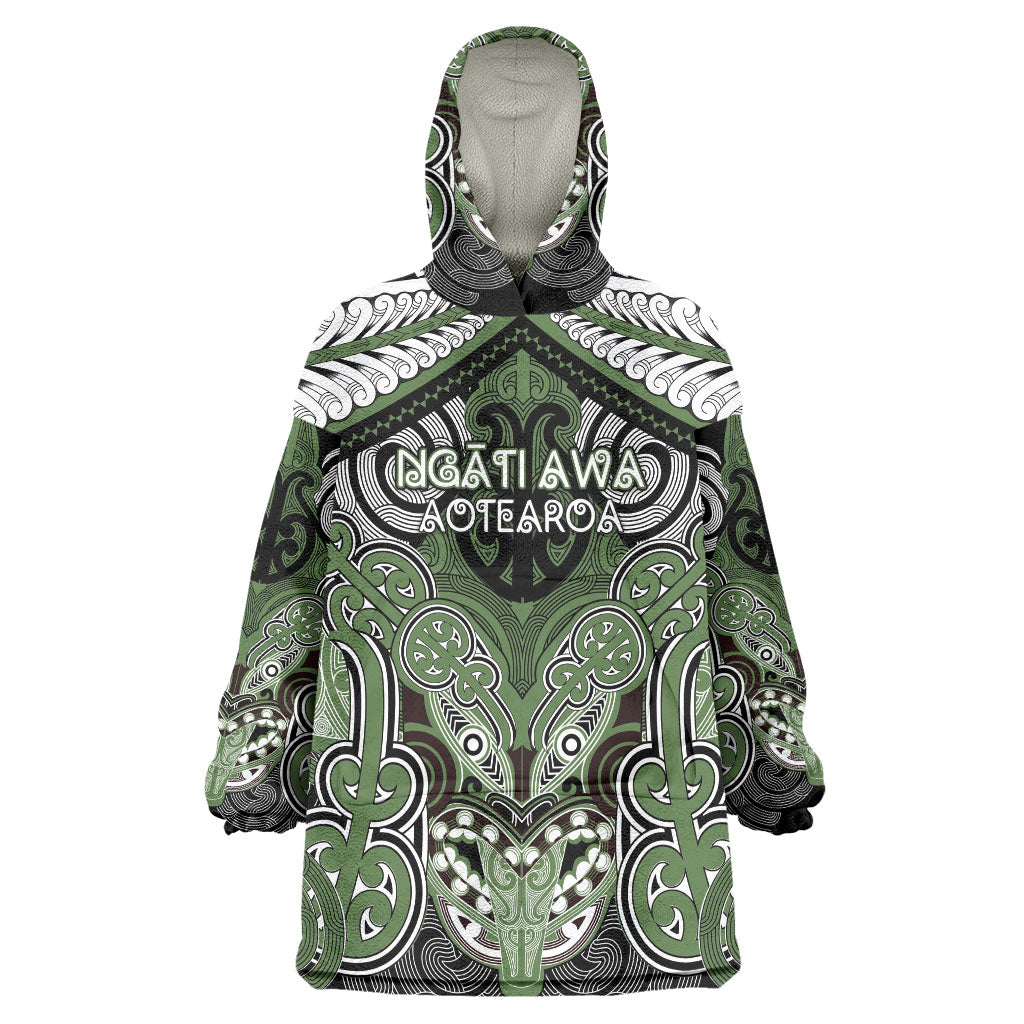 Aotearoa Iwi Ngati Awa Personalised Wearable Blanket Hoodie Maori Kowhaiwhai Pattern LT19 One Size Green - Polynesian Pride
