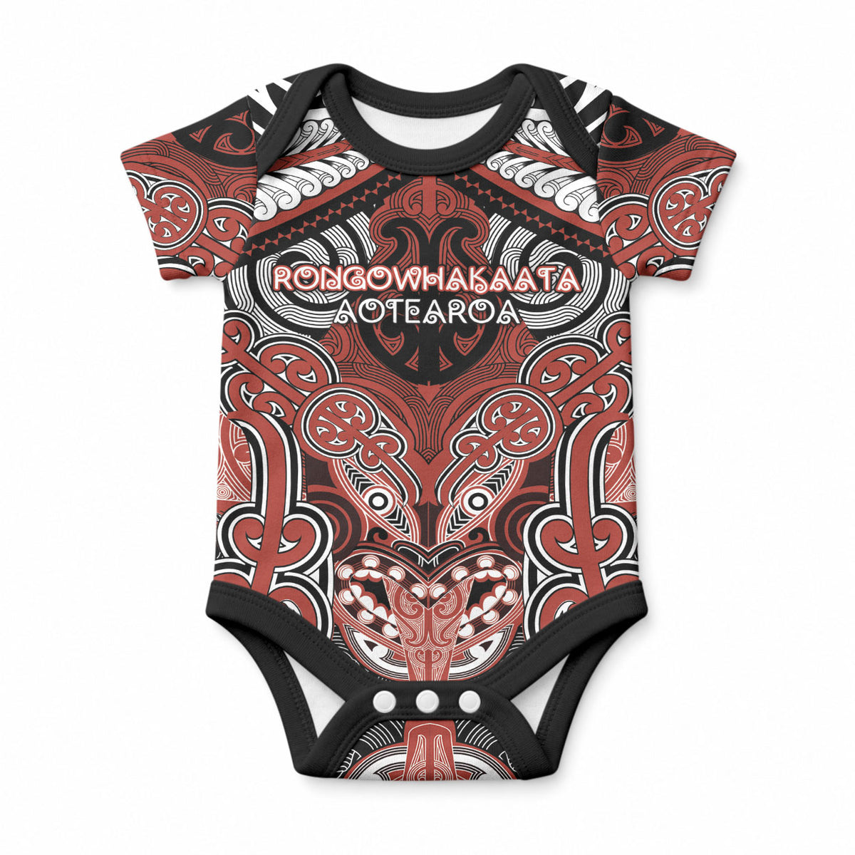Aotearoa Iwi Rongowhakaata Personalised Baby Onesie Maori Kowhaiwhai Pattern LT19 Red - Polynesian Pride