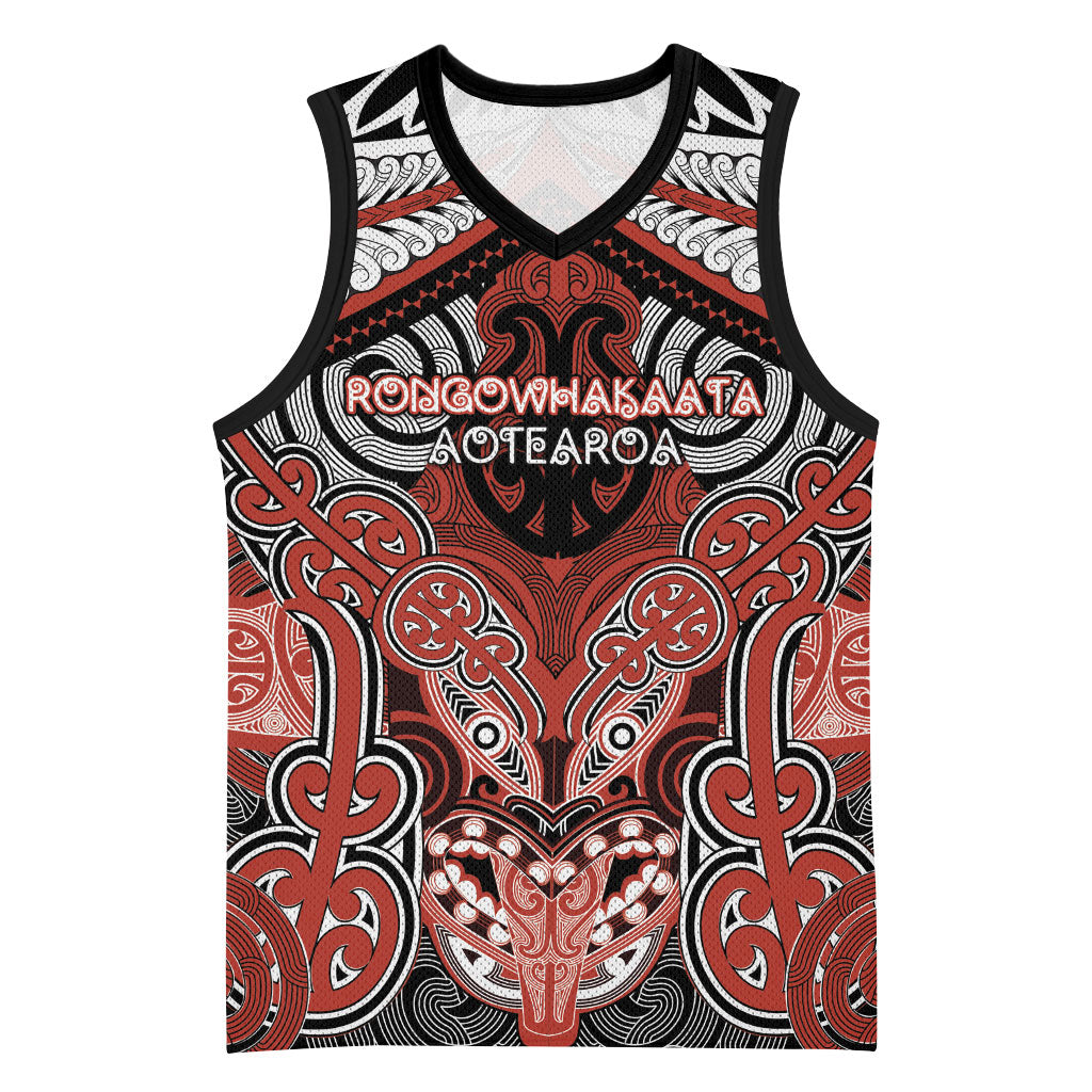 Aotearoa Iwi Rongowhakaata Personalised Basketball Jersey Maori Kowhaiwhai Pattern LT19 Unisex Red - Polynesian Pride