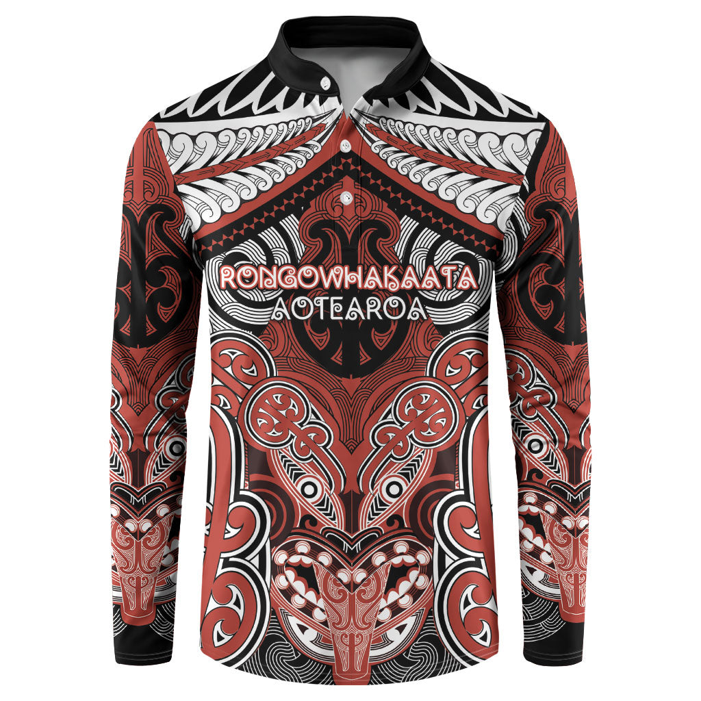 Aotearoa Iwi Rongowhakaata Personalised Button Sweatshirt Maori Kowhaiwhai Pattern LT19 Red - Polynesian Pride