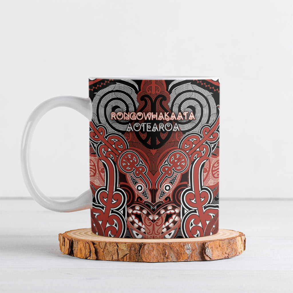 Aotearoa Iwi Rongowhakaata Personalised Ceramic Mug Maori Kowhaiwhai Pattern LT19 Red - Polynesian Pride