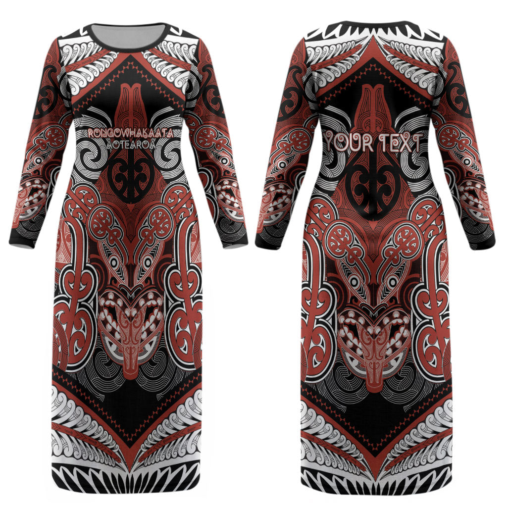 Aotearoa Iwi Rongowhakaata Personalised Couples Matching Long Sleeve Bodycon Dress and Hawaiian Shirt Maori Kowhaiwhai Pattern LT19 - Polynesian Pride