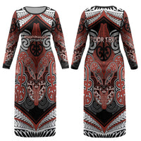Aotearoa Iwi Rongowhakaata Personalised Couples Matching Long Sleeve Bodycon Dress and Hawaiian Shirt Maori Kowhaiwhai Pattern LT19 - Polynesian Pride