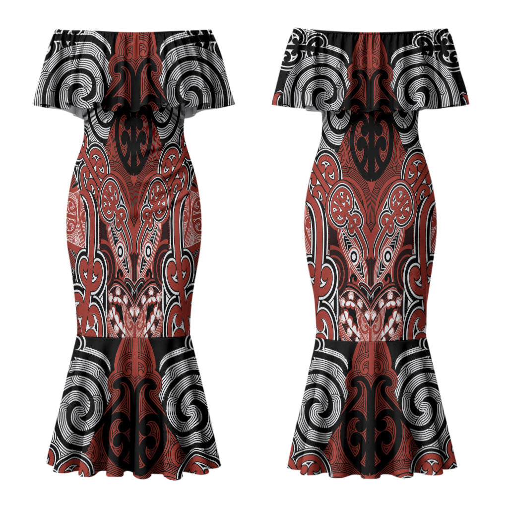 Aotearoa Iwi Rongowhakaata Personalised Couples Matching Mermaid Dress and Long Sleeve Button Shirt Maori Kowhaiwhai Pattern LT19 - Polynesian Pride
