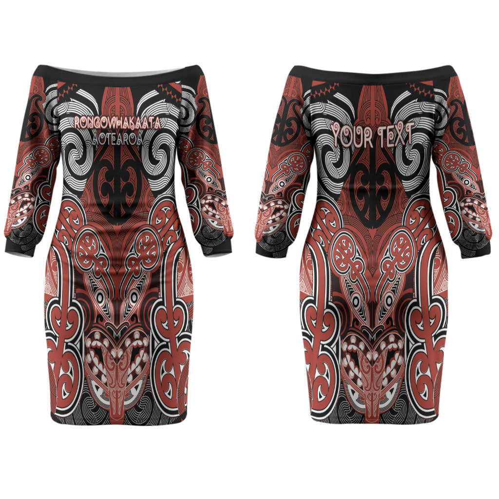 Aotearoa Iwi Rongowhakaata Personalised Couples Matching Off The Shoulder Long Sleeve Dress and Long Sleeve Button Shirt Maori Kowhaiwhai Pattern LT19 - Polynesian Pride