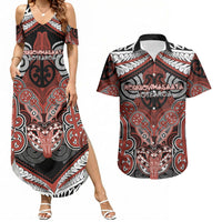Aotearoa Iwi Rongowhakaata Personalised Couples Matching Summer Maxi Dress and Hawaiian Shirt Maori Kowhaiwhai Pattern LT19 Red - Polynesian Pride