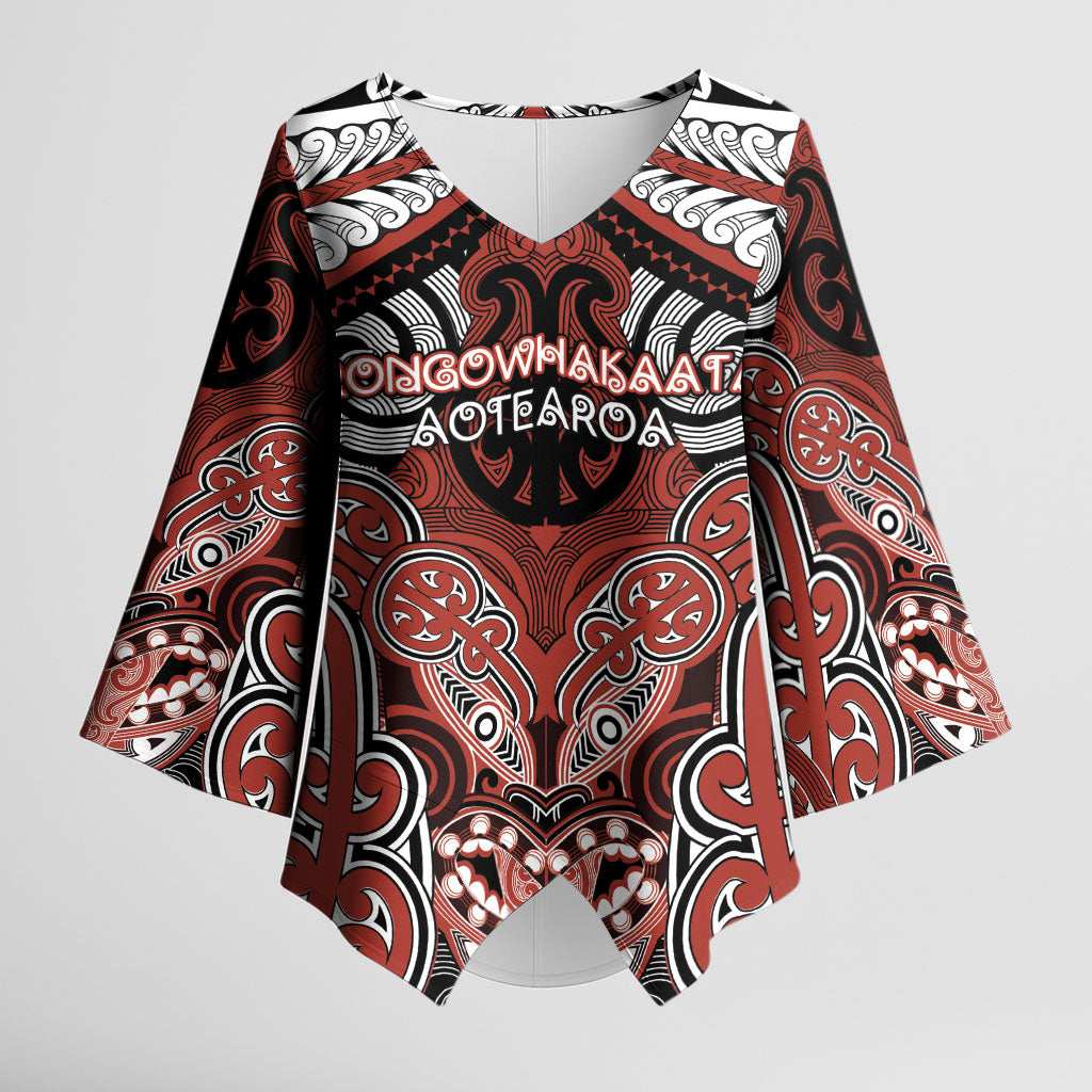 Aotearoa Iwi Rongowhakaata Personalised Kimono Sleeve Blouse Maori Kowhaiwhai Pattern LT19 Female Red - Polynesian Pride