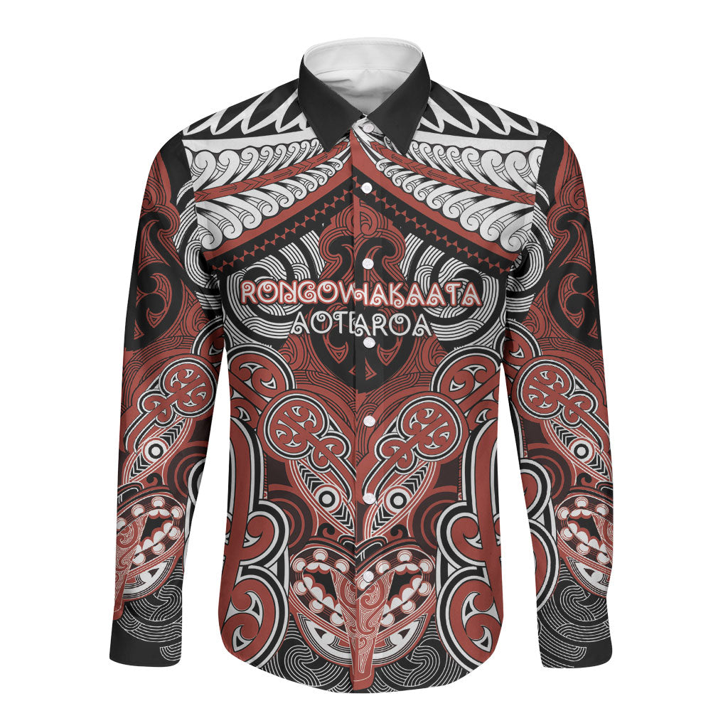 Aotearoa Iwi Rongowhakaata Personalised Long Sleeve Button Shirt Maori Kowhaiwhai Pattern LT19 Unisex Red - Polynesian Pride