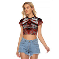 Aotearoa Iwi Rongowhakaata Personalised Raglan Cropped T Shirt Maori Kowhaiwhai Pattern LT19 Female Red - Polynesian Pride