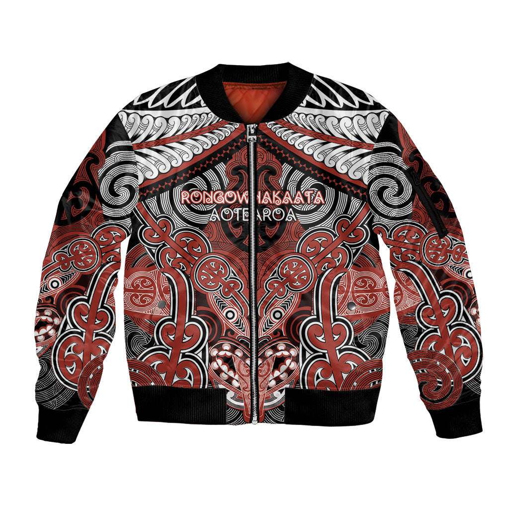 Aotearoa Iwi Rongowhakaata Personalised Sleeve Zip Bomber Jacket Maori Kowhaiwhai Pattern LT19 Unisex Red - Polynesian Pride