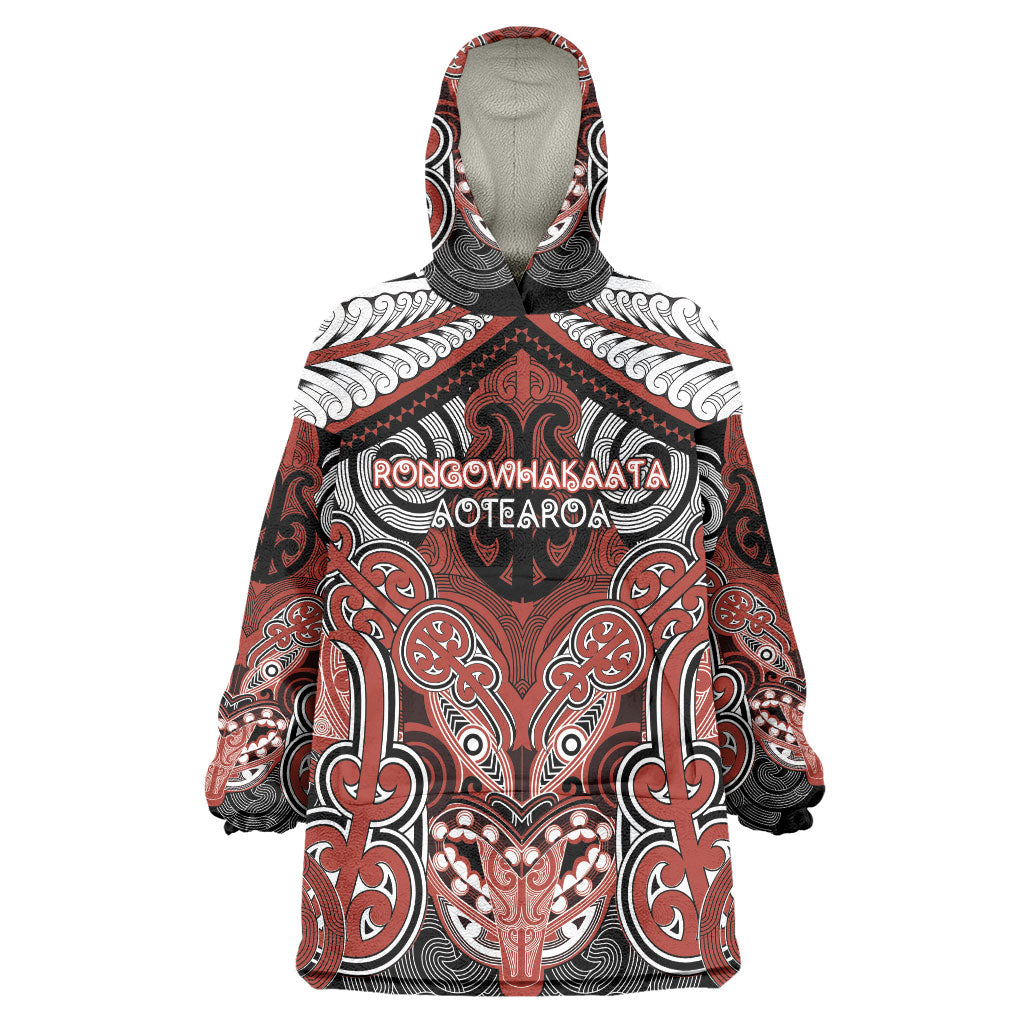 Aotearoa Iwi Rongowhakaata Personalised Wearable Blanket Hoodie Maori Kowhaiwhai Pattern LT19 One Size Red - Polynesian Pride