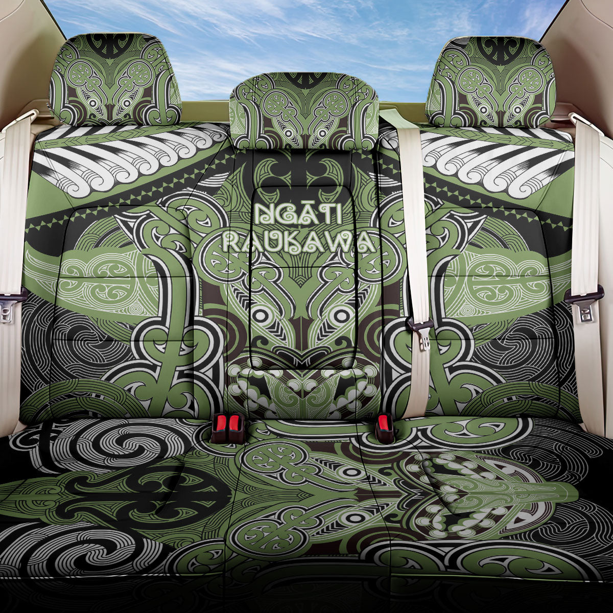 Aotearoa Iwi Ngati Raukawa Back Car Seat Cover Maori Kowhaiwhai Pattern LT19 One Size Green - Polynesian Pride