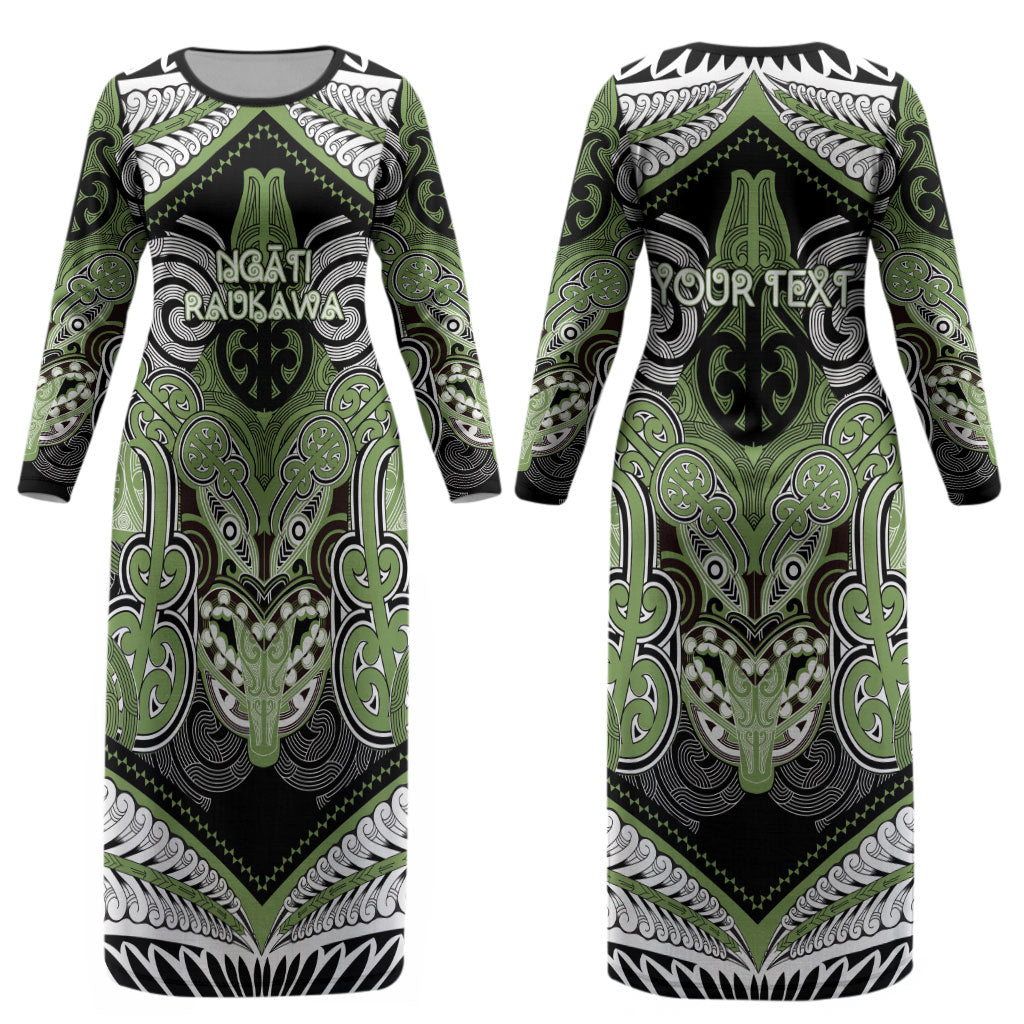Aotearoa Iwi Ngati Raukawa Personalised Couples Matching Long Sleeve Bodycon Dress and Hawaiian Shirt Maori Kowhaiwhai Pattern LT19 - Polynesian Pride