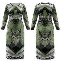 Aotearoa Iwi Ngati Raukawa Personalised Couples Matching Long Sleeve Bodycon Dress and Hawaiian Shirt Maori Kowhaiwhai Pattern LT19 - Polynesian Pride