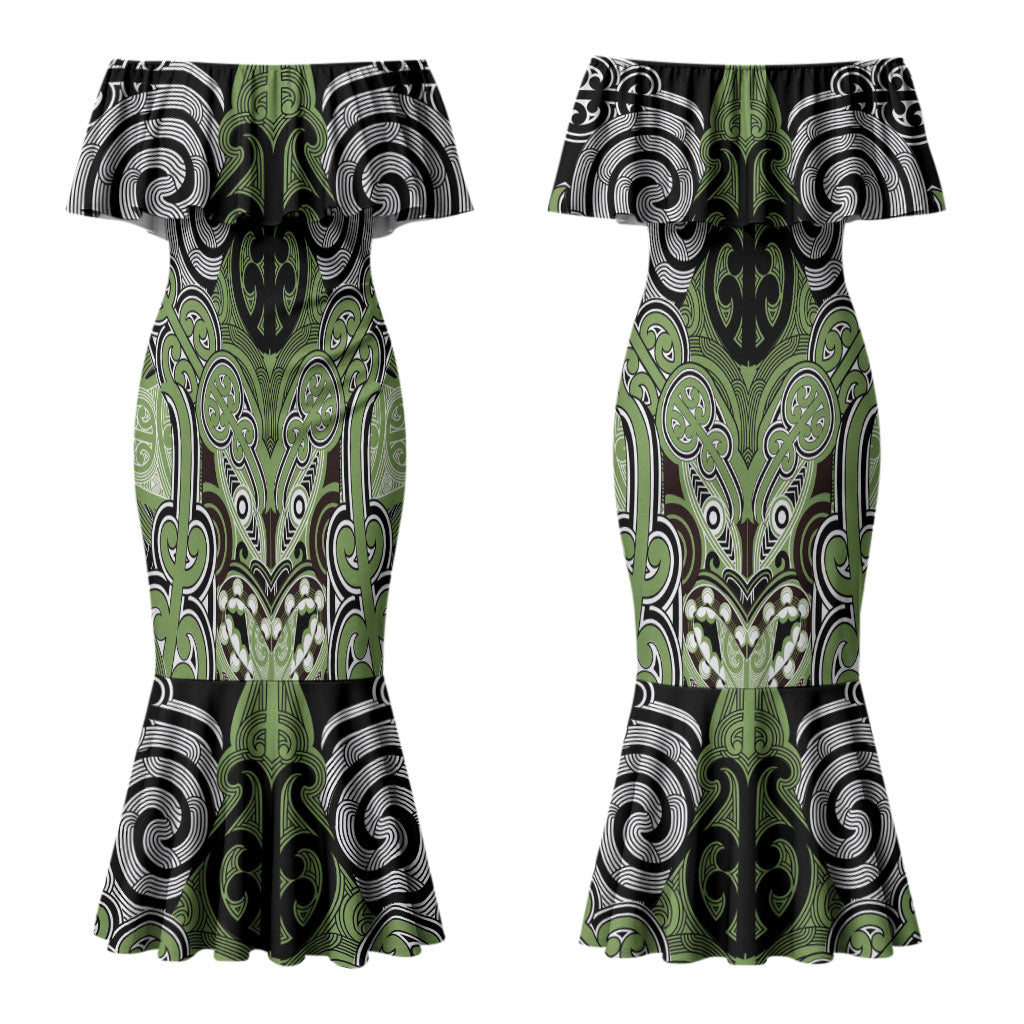Aotearoa Iwi Ngati Raukawa Personalised Couples Matching Mermaid Dress and Long Sleeve Button Shirt Maori Kowhaiwhai Pattern LT19 - Polynesian Pride